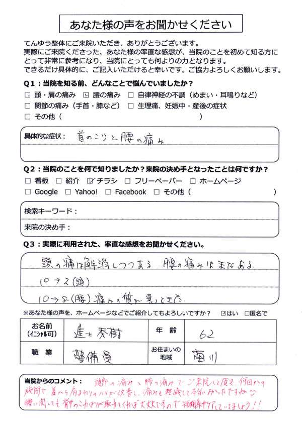 【腰の整体】進士様_62歳